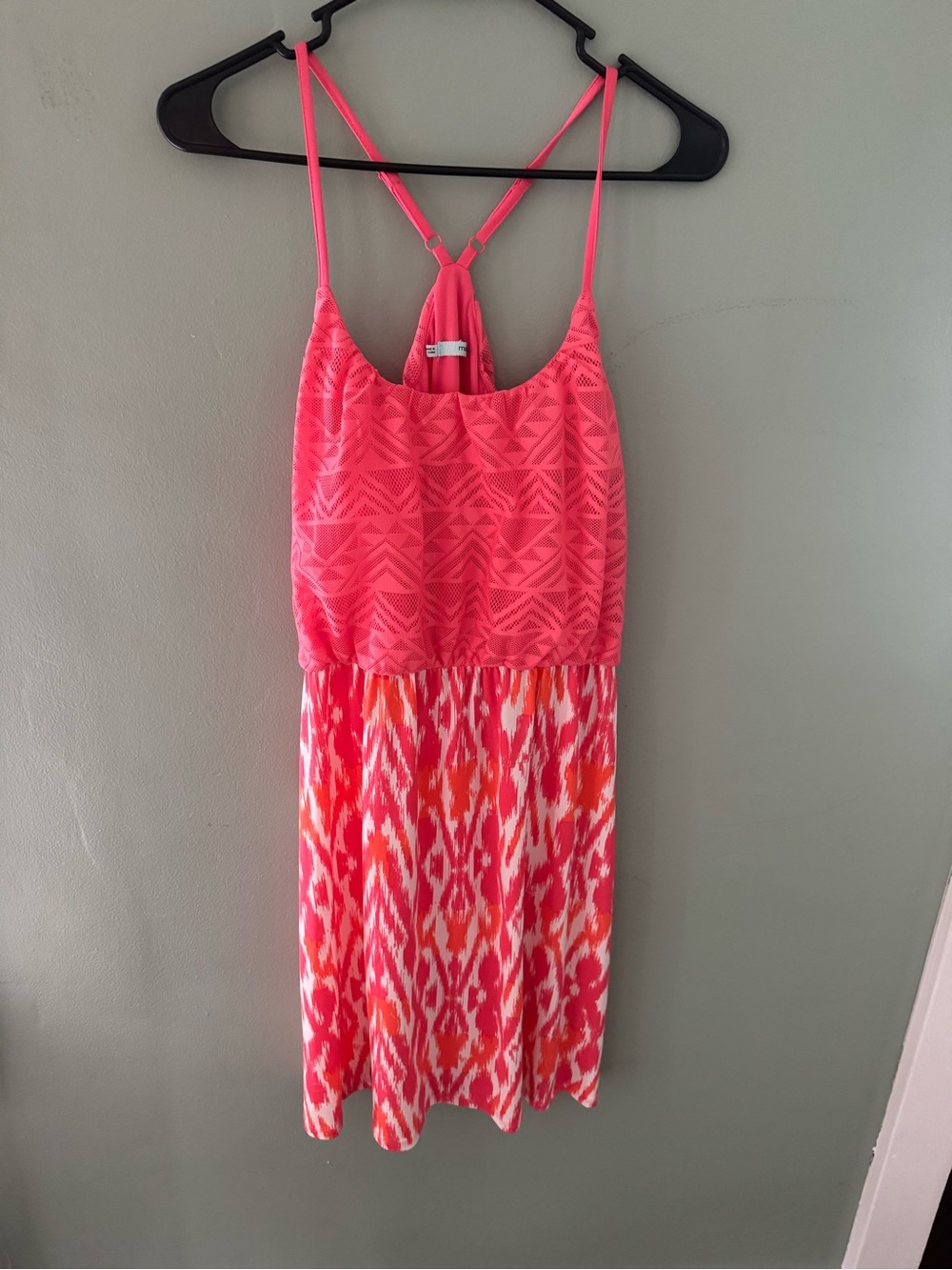 Maurices Neon Pink Patterned Spaghetti-Strap Casual Dress